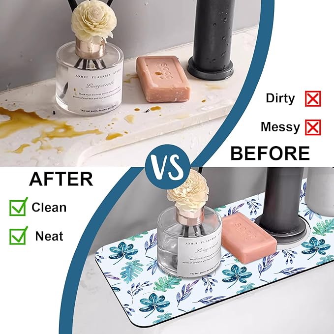 Watercolor Leaves Sink Splash Guard Faucet Mat Tropical Leaves Super Absorbent - Image 6