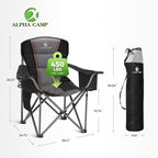 ALPHA CAMP Heavy Duty Camping Chair 500LBS Capacity, Oversized Folding Chair for Heavy People, Padded Portable Outdoor Chair with Cooler Bag & Cup Holder for Camping, Fishing, Beach - Image 2