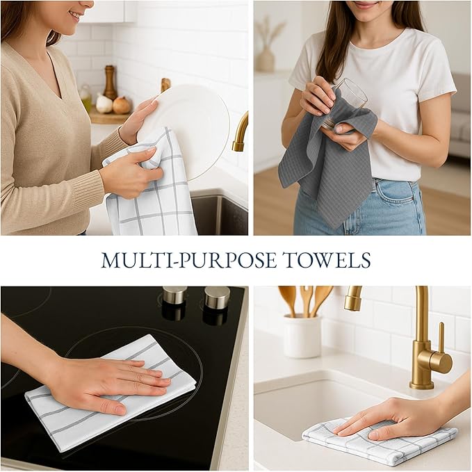 LANE LINEN Kitchen Towels & Dishcloths Set of 12-100% Cotton, Quick-Drying 18” - Image 6
