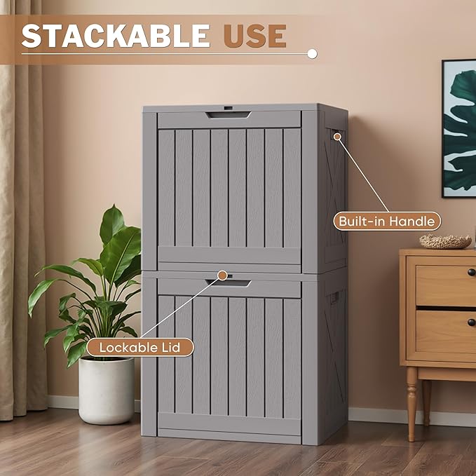 Patiowell 43 Gallon Resin Deck Box, Outdoor Storage Box for Patio Furniture, Deliveries, Pool Supplies,Waterproof and Lockable (Grey) - Image 3