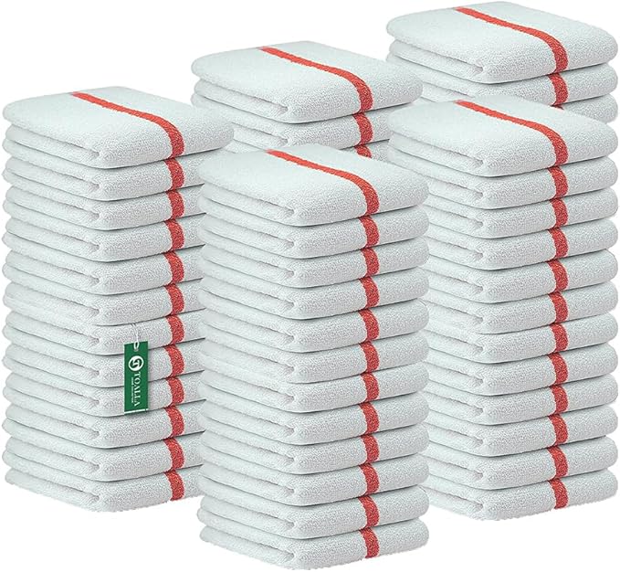 Bar Mop Red Stripe 10 lbs 16x19 Pack of 60, 100% Cotton Double Stitched Route by TOALLA