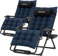 UDPATIO Oversized Zero Gravity Chair Set of 2, 29In XL Patio Reclining Chair with Cushion, Outdoor Folding Recliner with Pillows|Cup Holder|Foot Rest|Padded Headrest, Navy Blue, Support 500LB by UDPATIO