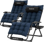 UDPATIO Oversized Zero Gravity Chair Set of 2, 29In XL Patio Reclining Chair with Cushion, Outdoor Folding Recliner with Pillows|Cup Holder|Foot Rest|Padded Headrest, Navy Blue, Support 500LB by UDPATIO