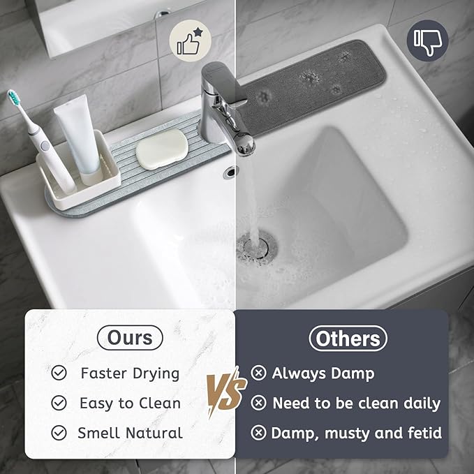 2 Set/4PCS Faucet Mat for Kitchen Sink Splash Guard Faucet Mat Absorbent - Image 6