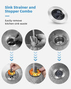 Universal 3 in 1 Kitchen Sink Drain Strainer Stopper Combo, Anti-Clog and Easy - Image 2