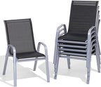 Patio Chairs Set of 6, Easily Set Up Stackable Outdoor Dining Chairs with High Back and Wide Seat, All Weather Breathable Outdoor Chairs Set of 6 with Metal Frame for Backyard Deck Pool, Black by Dovov