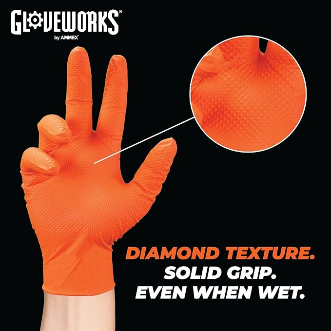 GLOVEWORKS 8 Mil Orange Nitrile Disposable Gloves Heavy Duty Industrial RDT - Image 5
