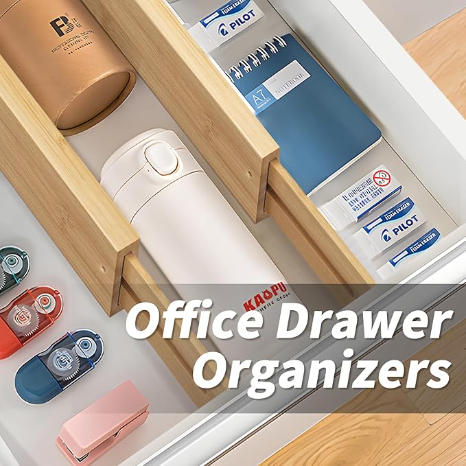 Bamboo Drawer Organizers 4 Pack, 17-22" Adjustable Spring Loaded Dividers - Image 6