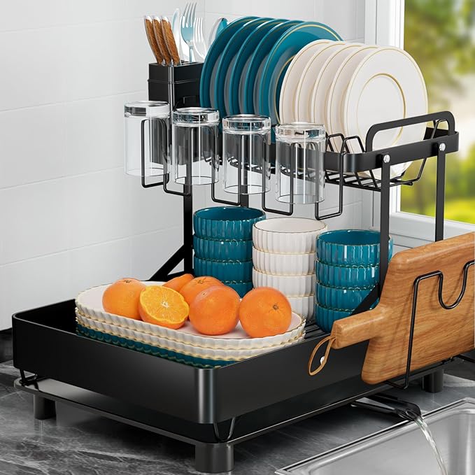 Dish Drying Rack for Kitchen Counter, Stainless Steel 2 Tier Dish Rack w by Unknown