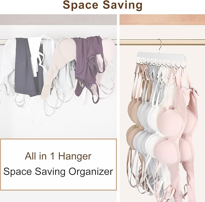 Bra Hanger for Closet, Tank Top Hanger 20 Hooks Capacity Foldable Wood Space - Image 6