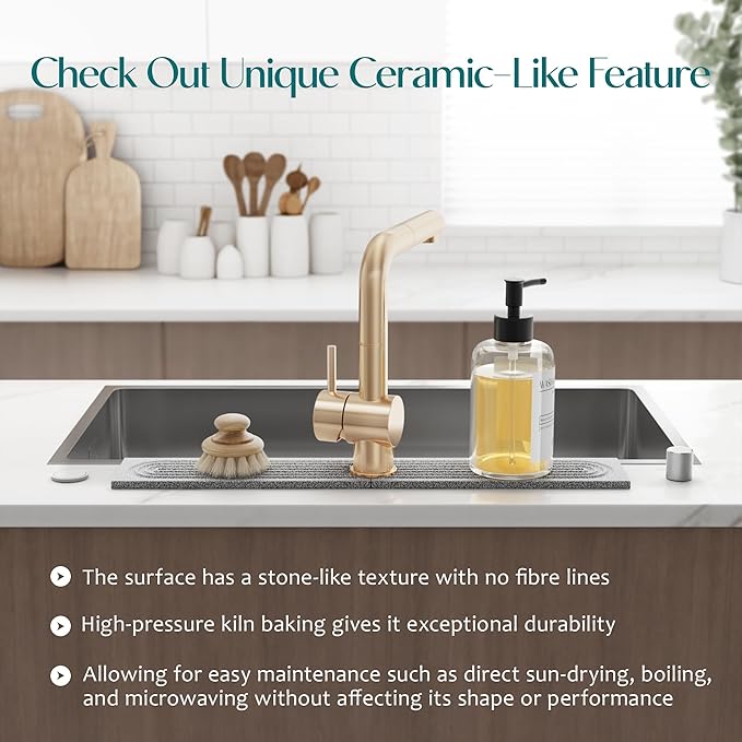 Stone Kitchen Sink Faucet Mat, Premium Upgraded Diatomite Drying Stone Mat & - Image 6