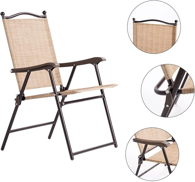 Giantex Set of 2 Patio Folding Chairs, Outdoor Patio Dining Chairs w/Armrest, Sling Back, Metal Frame, Outside Use for Lawn Camping Garden Pool Beach Yard Lounge, No Assembly, Yellow - Image 5