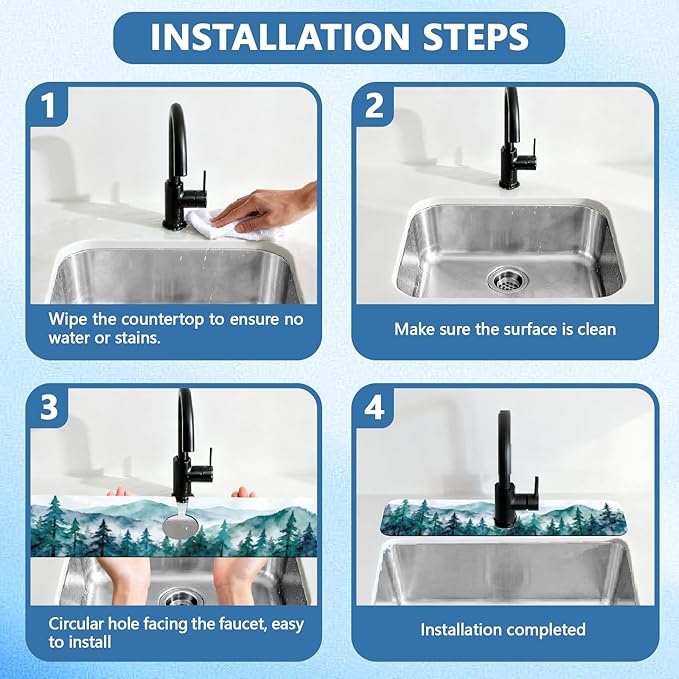 2 Pcs Kitchen Sink Splash Guard Faucet Mats Watercolor Forest Pattern Faucet Mat - Image 4