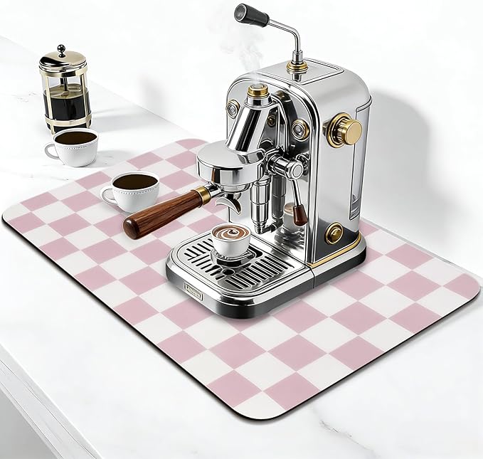 Checkered Dish Drying Mat for Kitchen Counter, Absorbent Non-Slip Coffee Mat - Image 3