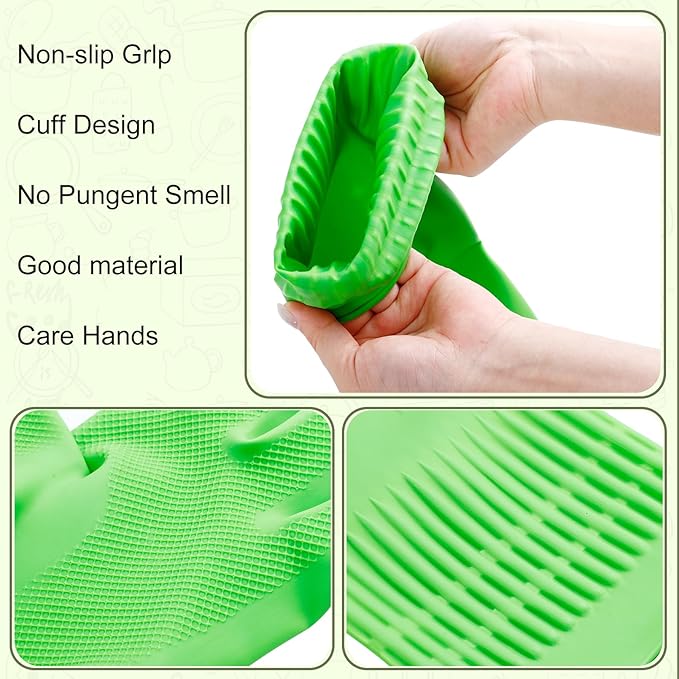 3 Pairs Rubber Dishwashing Gloves, Rubber Cleaning Gloves, Reusable Kitchen - Image 4
