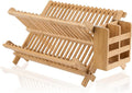 Bamboo Dish Drying Rack-2 Tier, Collapsible Small Dish Rack by NOVAYEAH
