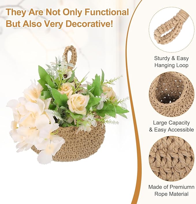uxcell Hanging Fruit Baskets for Kitchen, Hand-Woven Wall Hanging Storage Jute - Image 3