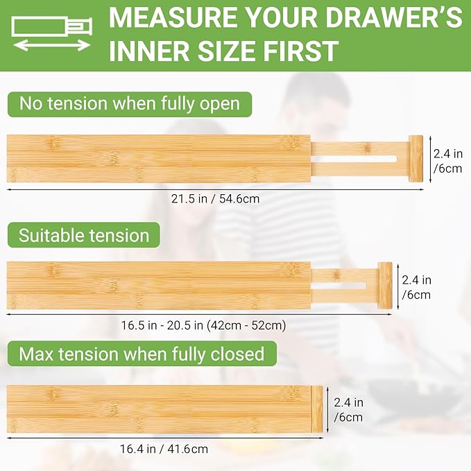 Bamboo Drawer Dividers 4 Pack, 16.4"-21.5" Expandable Drawer Organizer - Image 2