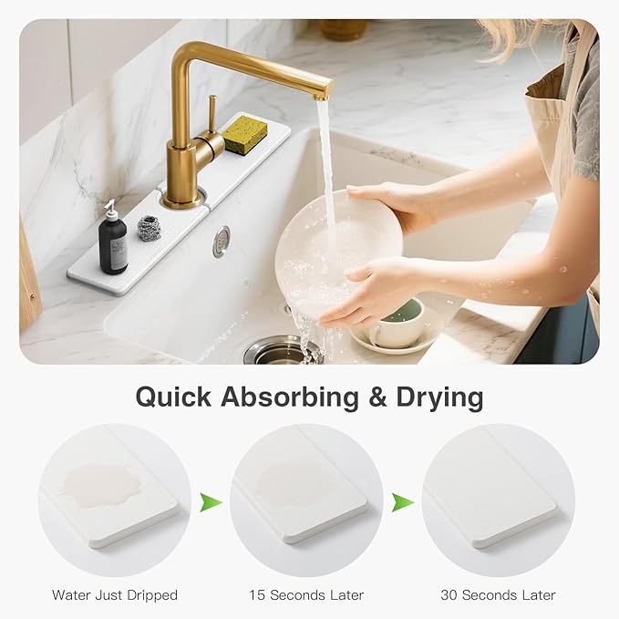 20" x 4" Stone Faucet Mat for Kitchen Sink, Quick Drying Diatomite Sink Tray - Image 3