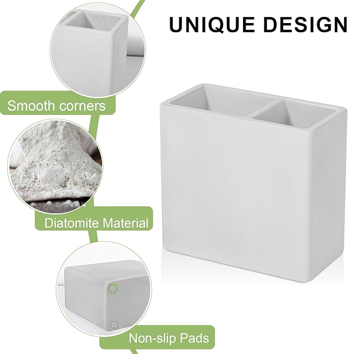 Diatomite Toothbrush Holder 2 Slots Tooth Brush Holder - Image 4