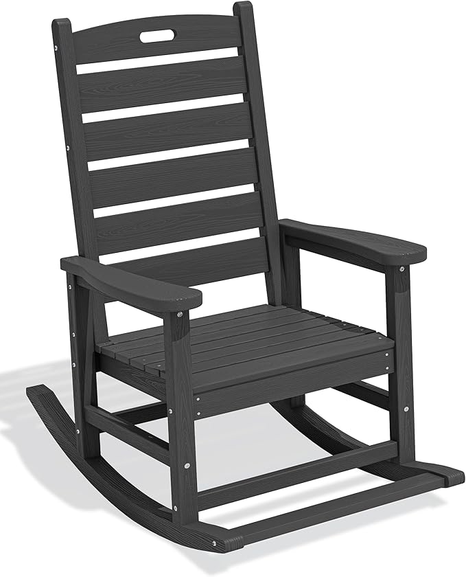 SERWALL Outdoor Rocking Chair, Oversized Rocking Chair with Footrest for Adults, HDPE All Weather Resistant Rocking Chairs for Patio, 350lbs Weight Capacity, Gray by SERWALL