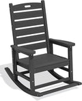 SERWALL Outdoor Rocking Chair, Oversized Rocking Chair with Footrest for Adults, HDPE All Weather Resistant Rocking Chairs for Patio, 350lbs Weight Capacity, Gray by SERWALL