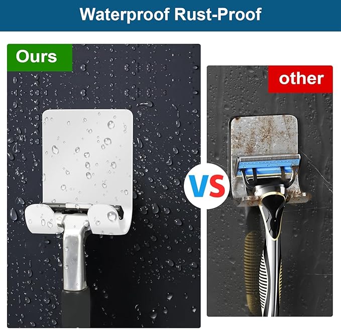 Razor Holder for Shower + Adhesive Wall Hooks, Premium 304 Stainless Steel - Image 5