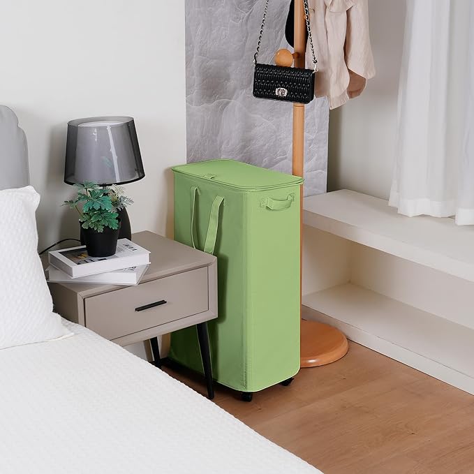 Slim Laundry Hamper with Lid and Wheels, Small Rolling Laundry Basket with - Image 6