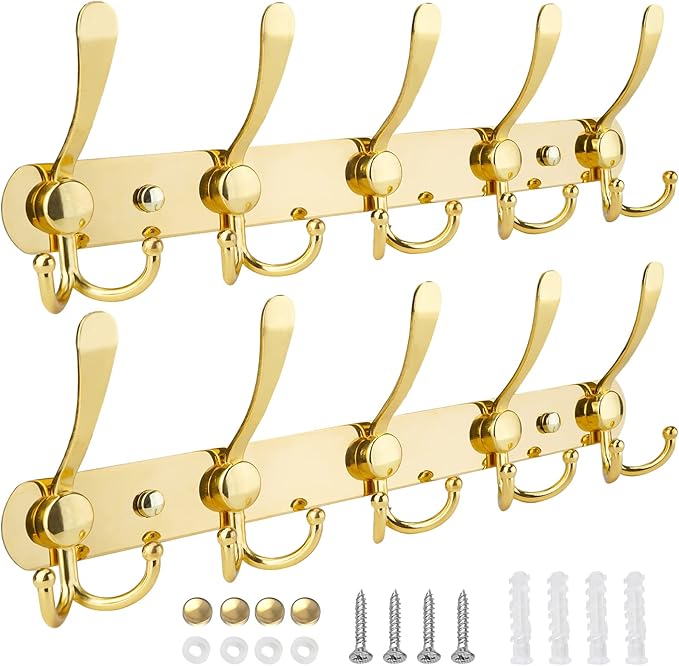 TICONN Wall Mounted Coat Rack, Five Heavy Duty Tri Hooks All Metal Construction by TICONN