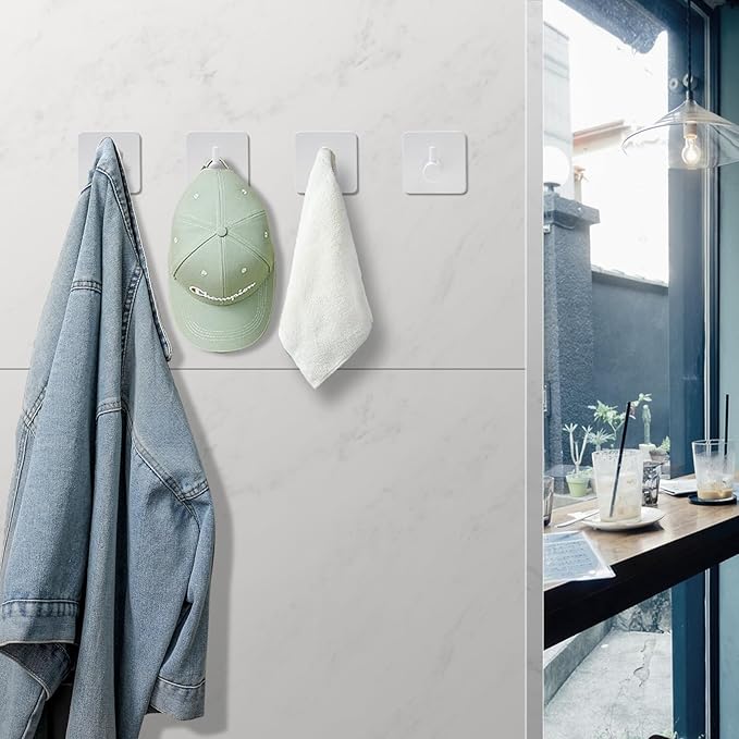 White Adhesive Towel Hooks: 15LB Heavy Duty Wall Hooks Stick on Shower Hooks - Image 5