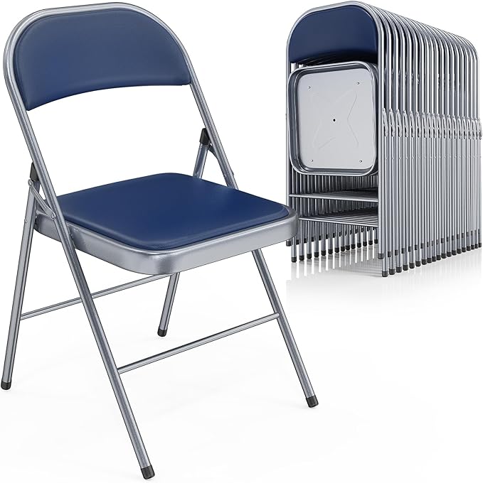 VINGLI 20 Pack Folding Chairs with Padded Seats, Metal Frame with Pu Leather Seat & Back, Capacity 350 lbs, Blue by VINGLI