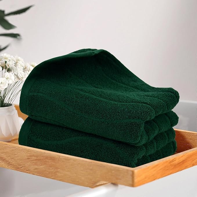 Jacquotha 2-Piece Hand Towels Set in Forest Green, Wavy Striped Jacquard Towels - Image 6