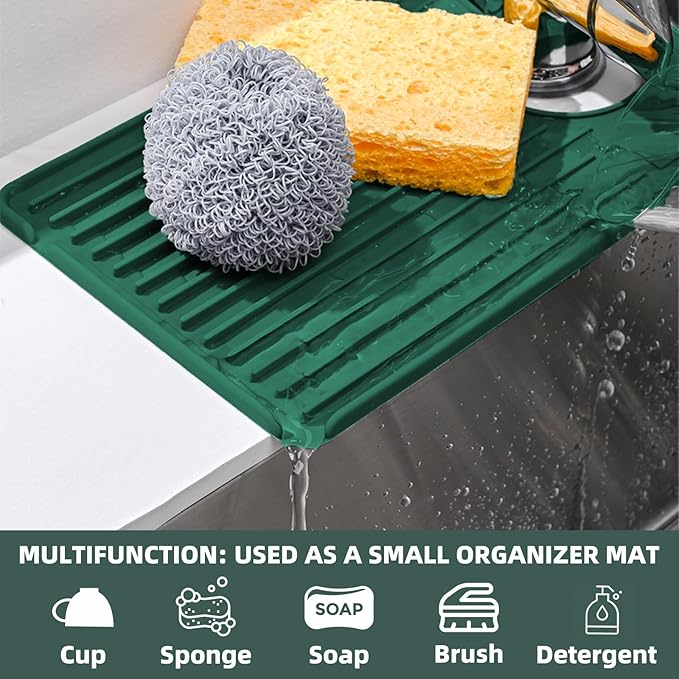 Faucet Mat for Kitchen Sink, Silicone Faucet Handle Drip Catcher Tray, Drying - Image 3