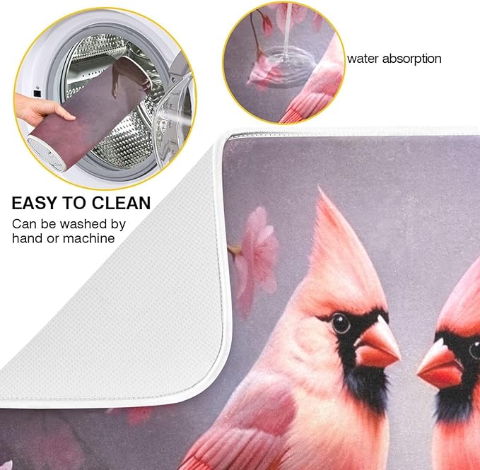 Dish Drying Mat Kitchen Counter Absorbent Red Cardinals Coffee Sink Mat Dish - Image 2