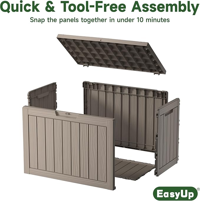 EasyUp 45 Gallon Outdoor Storage Box, Resin Waterproof UV-Resistant Deck Box, Reinforced Stability for Patio, Garden, and Poolside, Striped Gray - Image 5