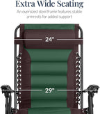Best Choice Products Oversized Padded Zero Gravity Chair, Folding Outdoor Patio Recliner, XL Anti Gravity Lounger for Backyard w/Headrest, Cup Holder, Side Tray, Polyester Mesh - Espresso/Green - Image 4