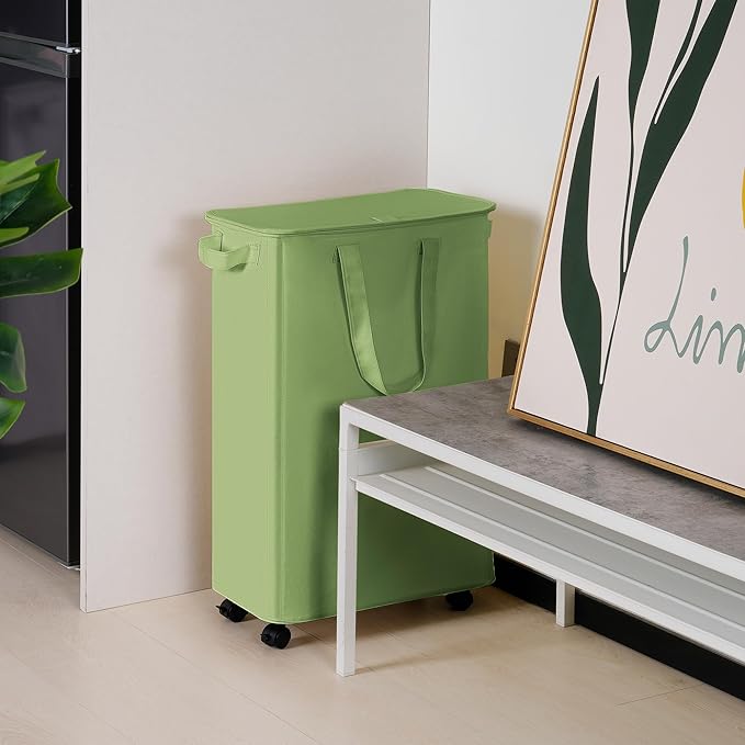 Slim Laundry Hamper with Lid and Wheels, Small Rolling Laundry Basket with - Image 7