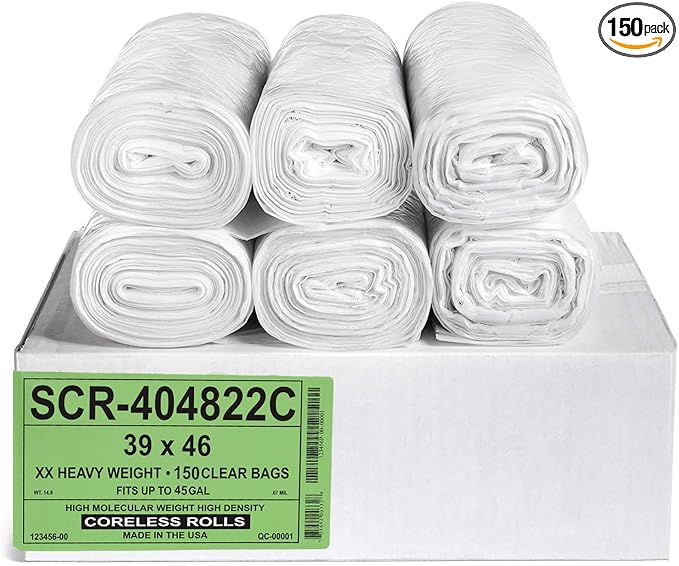 Aluf Plastics 45 Gallon 22 Micron Premium Clear Trash Bags by AlufPlastics