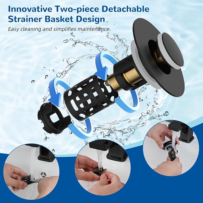 Hibbent 2 Pack 3 in 1 Bathroom Sink Drain Strainer, Universal Pop Up Stopper - Image 4