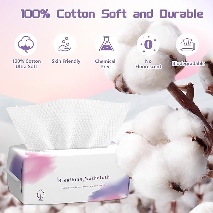 Disposable Face Towel 200 Count, Soft Cotton Face Towels, Dry Wipes Facial - Image 4
