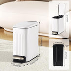 Slim Bathroom Trash Can with Lid Soft Close, Stainless Steel Garbage Can Step - Image 3