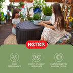 Keter Circa 37 Gallon Deck Box Organizer, Works as Ottoman Chair or Side Table, Brown – Large Resin Round Outdoor Storage and Seating for Garden, Pool, and Patio - Image 14