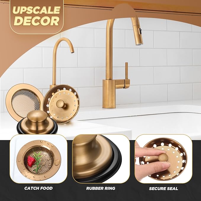 Mudder 3 Pcs Kitchen Sink Drain Strainer and Stopper Stainless Steel Garbage - Image 3