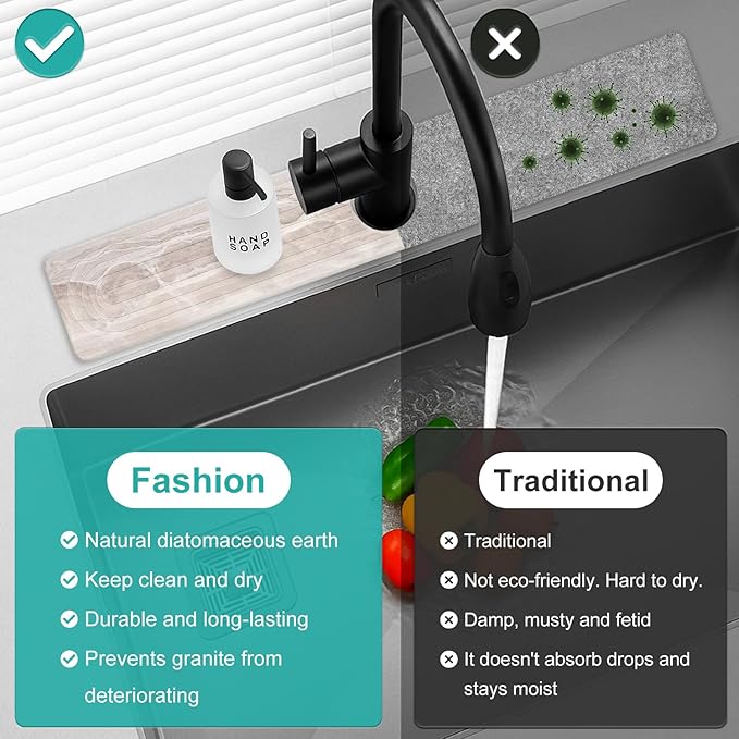 Diatomite Faucet Mat for Kitchen Sink Protector Stone Quick Dry Around Faucet - Image 6
