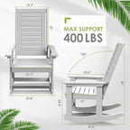GREENVINES Outdoor Rocking Chairs | Set of 4 | Porch Rocker | HDPE Plastic | White | Oversized Rockers | High Back | Big & Tall | Ladder Back | for Patio Outside Backyard Balcony Garden - Image 3
