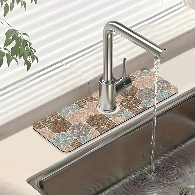 Geometry Blocks Sink Splash Guard Glitter Geometry Faucet Absorbing Mat Fast by Unknown