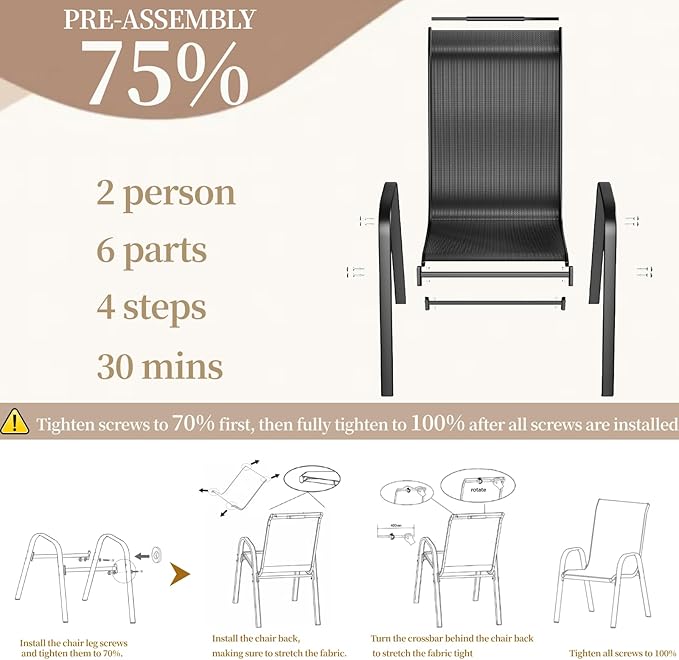 MAMIZO Patio Dining Chairs, Stackable All Weather Teslin Chair, Heavy Duty Outdoor Breathable Chairs Set, w/Armrests, Upgraded Chair FeetW/Strenthened Iron Spacers, 330 LBS (8, Black) - Image 3