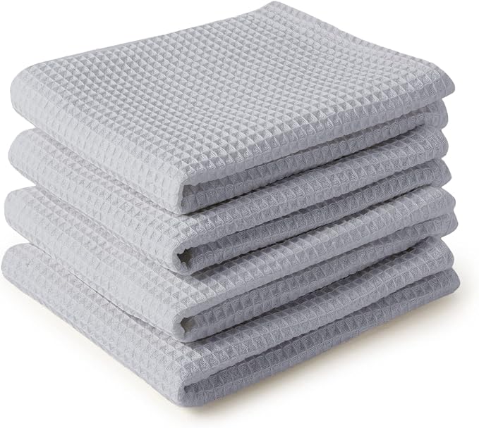 Encasa XO Kitchen Dish Towels Set | Light Grey | Waffle Weave and Flat Hand Tea by EncasaXO