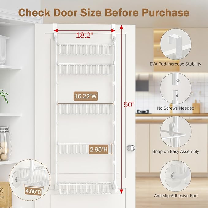 Delamu Over The Door Pantry Organizer, 5-Tier Pantry Door Organizers and Storage - Image 2