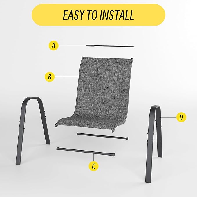 Betterhood Patio Chairs Set of 6, Stackable Outdoor Dining Chairs Set with Breathable Seat Fabric, All-Weather Powder-Coated Metal Frame for Deck, Pool Side and Backyard, 350LBS Capacity - Image 7